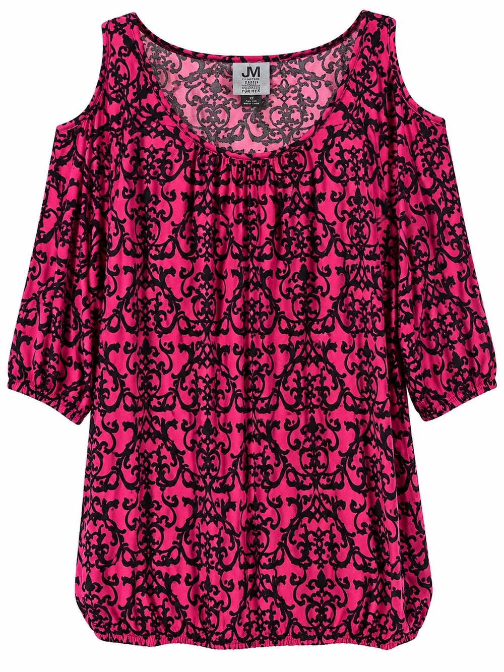 Johnathan Martin Collection Plus Size Cold Shoulder Tunic Top Pink Black 1X